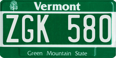 VT license plate ZGK580