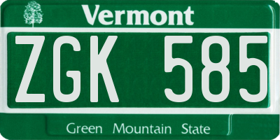 VT license plate ZGK585