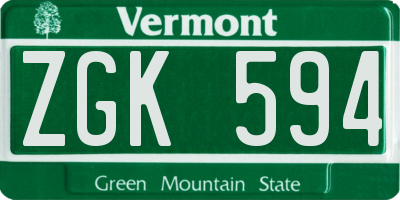 VT license plate ZGK594