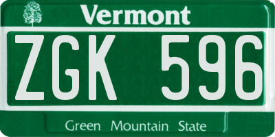 VT license plate ZGK596