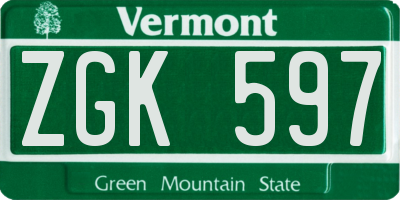 VT license plate ZGK597