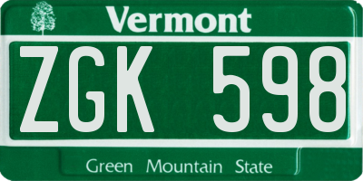VT license plate ZGK598