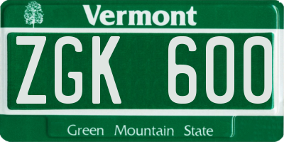 VT license plate ZGK600