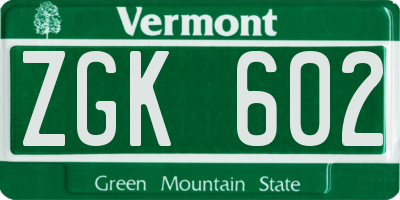 VT license plate ZGK602