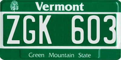 VT license plate ZGK603