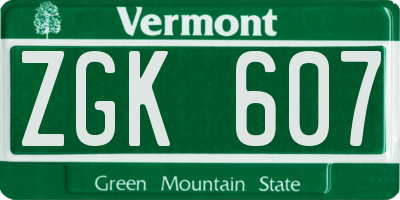 VT license plate ZGK607