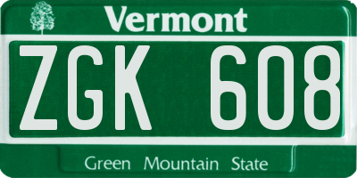 VT license plate ZGK608