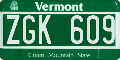 VT license plate ZGK609