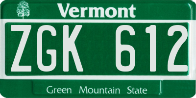VT license plate ZGK612