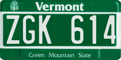 VT license plate ZGK614