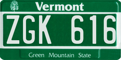 VT license plate ZGK616