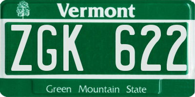 VT license plate ZGK622