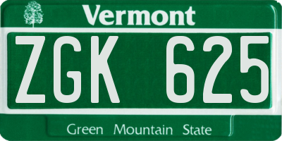 VT license plate ZGK625