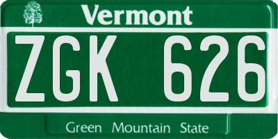 VT license plate ZGK626