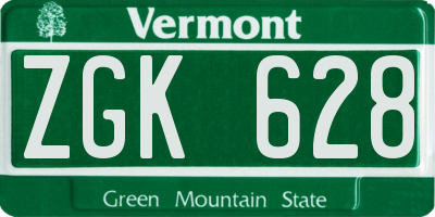 VT license plate ZGK628