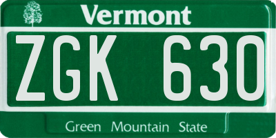 VT license plate ZGK630