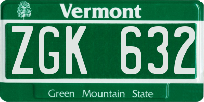VT license plate ZGK632