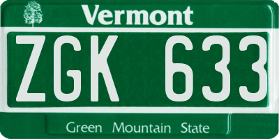 VT license plate ZGK633
