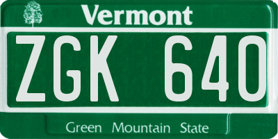 VT license plate ZGK640
