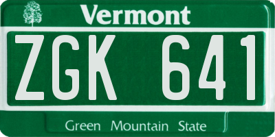 VT license plate ZGK641