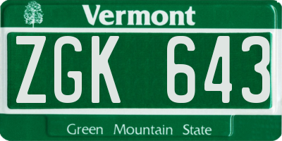 VT license plate ZGK643