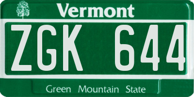 VT license plate ZGK644
