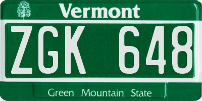 VT license plate ZGK648