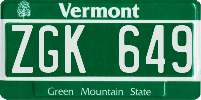 VT license plate ZGK649