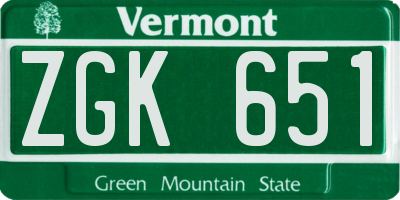 VT license plate ZGK651