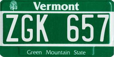 VT license plate ZGK657