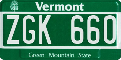 VT license plate ZGK660