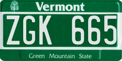 VT license plate ZGK665