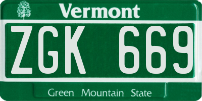 VT license plate ZGK669