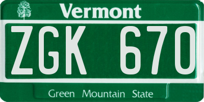 VT license plate ZGK670