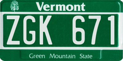 VT license plate ZGK671