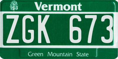 VT license plate ZGK673