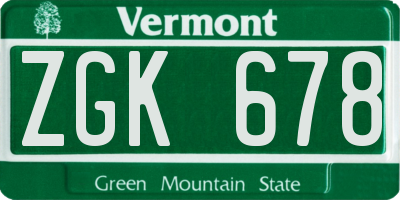 VT license plate ZGK678