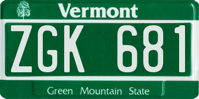 VT license plate ZGK681