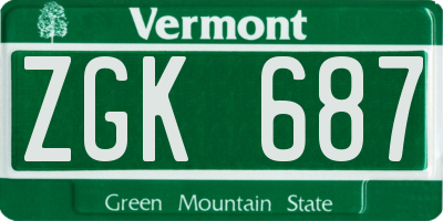 VT license plate ZGK687