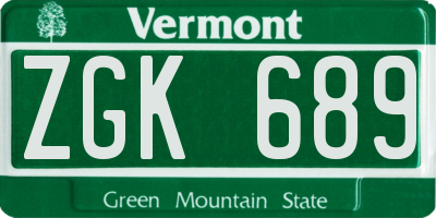 VT license plate ZGK689
