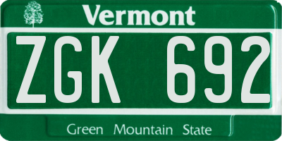 VT license plate ZGK692
