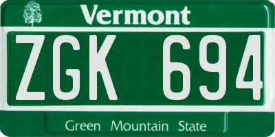 VT license plate ZGK694