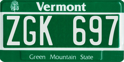 VT license plate ZGK697