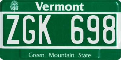 VT license plate ZGK698