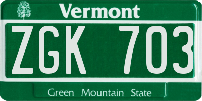 VT license plate ZGK703