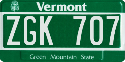 VT license plate ZGK707