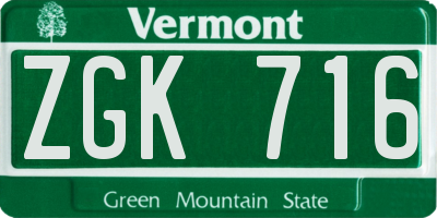 VT license plate ZGK716