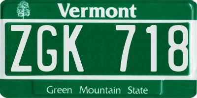 VT license plate ZGK718