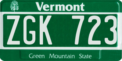 VT license plate ZGK723