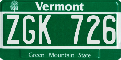 VT license plate ZGK726